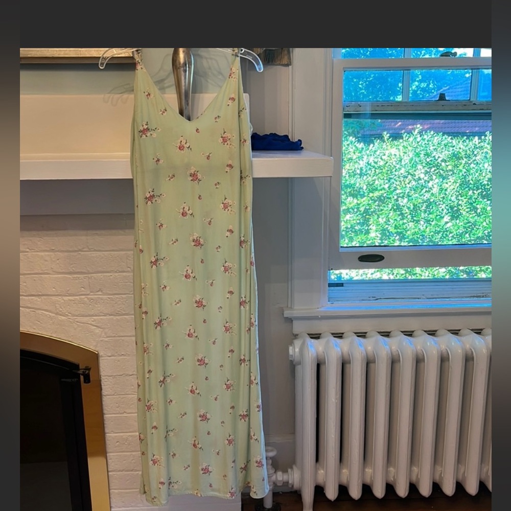 Reformation green floral midi slip dress